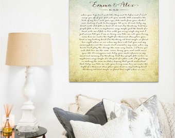 Song lyric art, song lyrics wall art, wedding song lyric art, first dance, custom, canvas, Wedding Gift, Anniversary, Love, typography