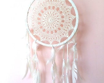 Crochet Dream Catcher Large, Cream Cotton Crochet, Gift Idea - 25cm - Code: A002