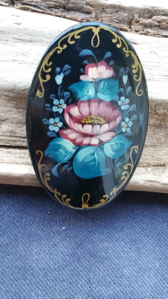Hand painted Russian brooch vintage brooch flower brooch