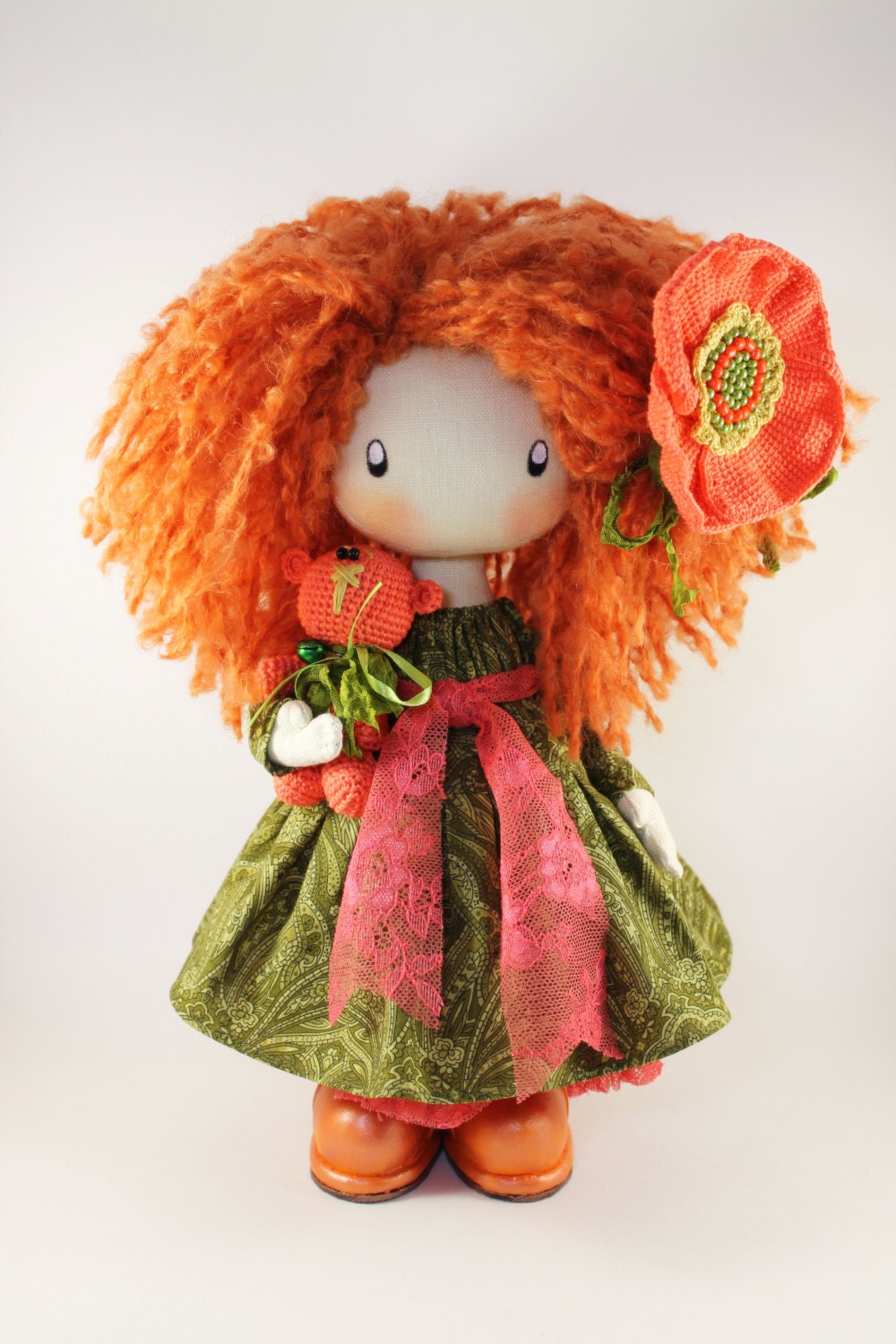  Doll  Ivy redhead textile doll  rag doll  cloth  doll  orange and