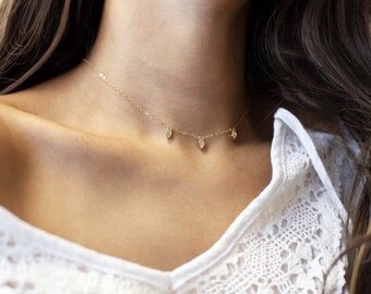 Oval CZ Dangle Choker Necklace // Dainty Choker // Dainty Necklace //EC24