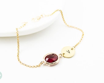 Birthstone bracelet, Initial bracelet, personalized bracelet, bridesmaid gift, gold initial bracelet, friendship bracelet, birthstone