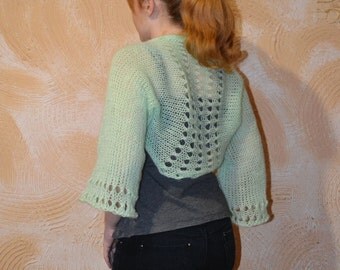 Knitted mint shrug. Bolero. Summer shrug.