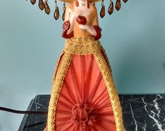 Doll Lamp Porcelain New with umbrella and beads new with plug in cord