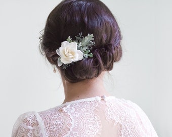 wedding hair clip, ivory flower clip, bridal hair clip, floral hair clip, rose hair clip, ivory flower hair clip, flower hair clip - CLAIRE