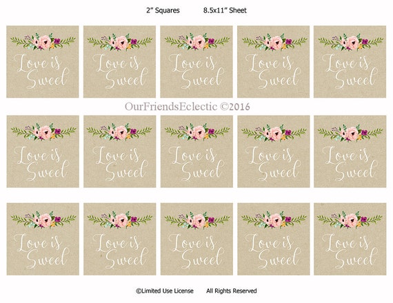 wedding favor tags, love is sweet printable tags, digital favor tags ...