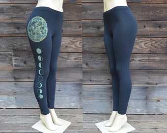 Seed of Life Moon Phase Leggings - Glow in the dark Leggings - Yoga Leggings - Festival Leggings - Women's Leggings