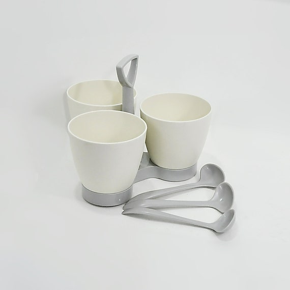 Tupperware Condiment Serving Set Spoons Containers Cream Gray