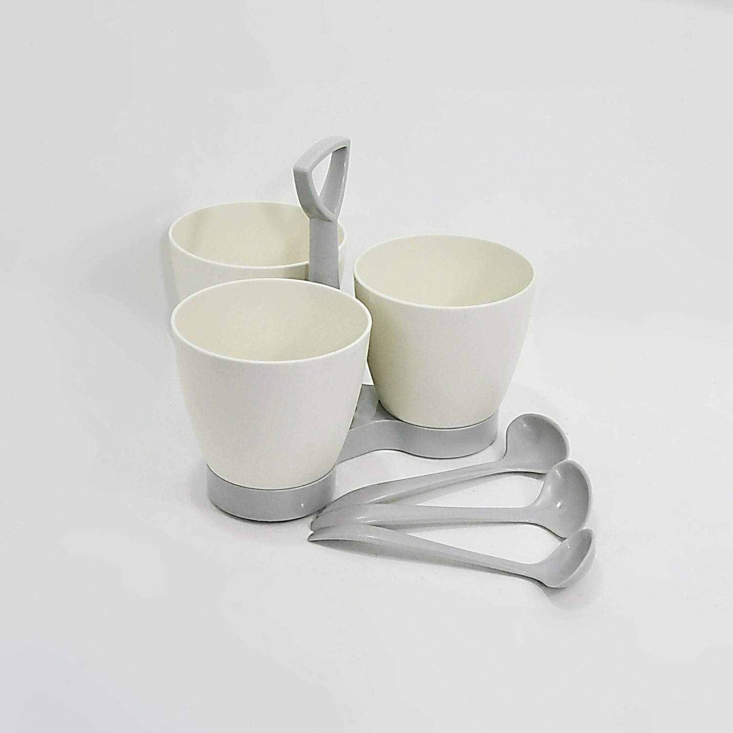 Tupperware Condiment Serving Set Spoons Containers Cream Gray