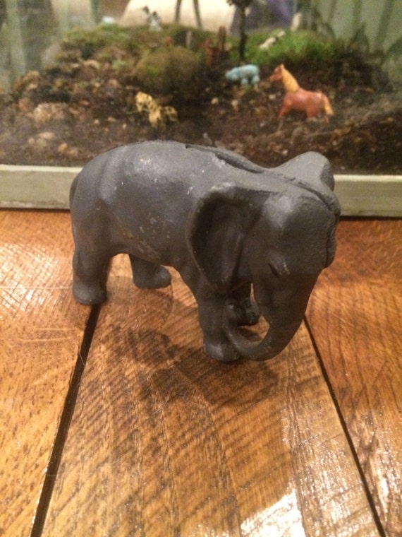 Vintage cast iron metal elephant coin bank by InTimeBeachFinds