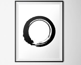 Black & White Print, Zen Circle, Yoga Print, Zen Buddhist Print, Enso INSTANT DOWNLOAD, Modern Printable, 18x24 Poster, Minimalist Circle