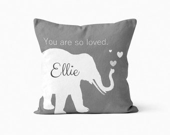 Nursery Pillow Cover, Nursery Decor, Baby Shower Gift, Elephant Nursery, Grey Elephant Pillow Cover, Blush Crimson Light Blue Grey