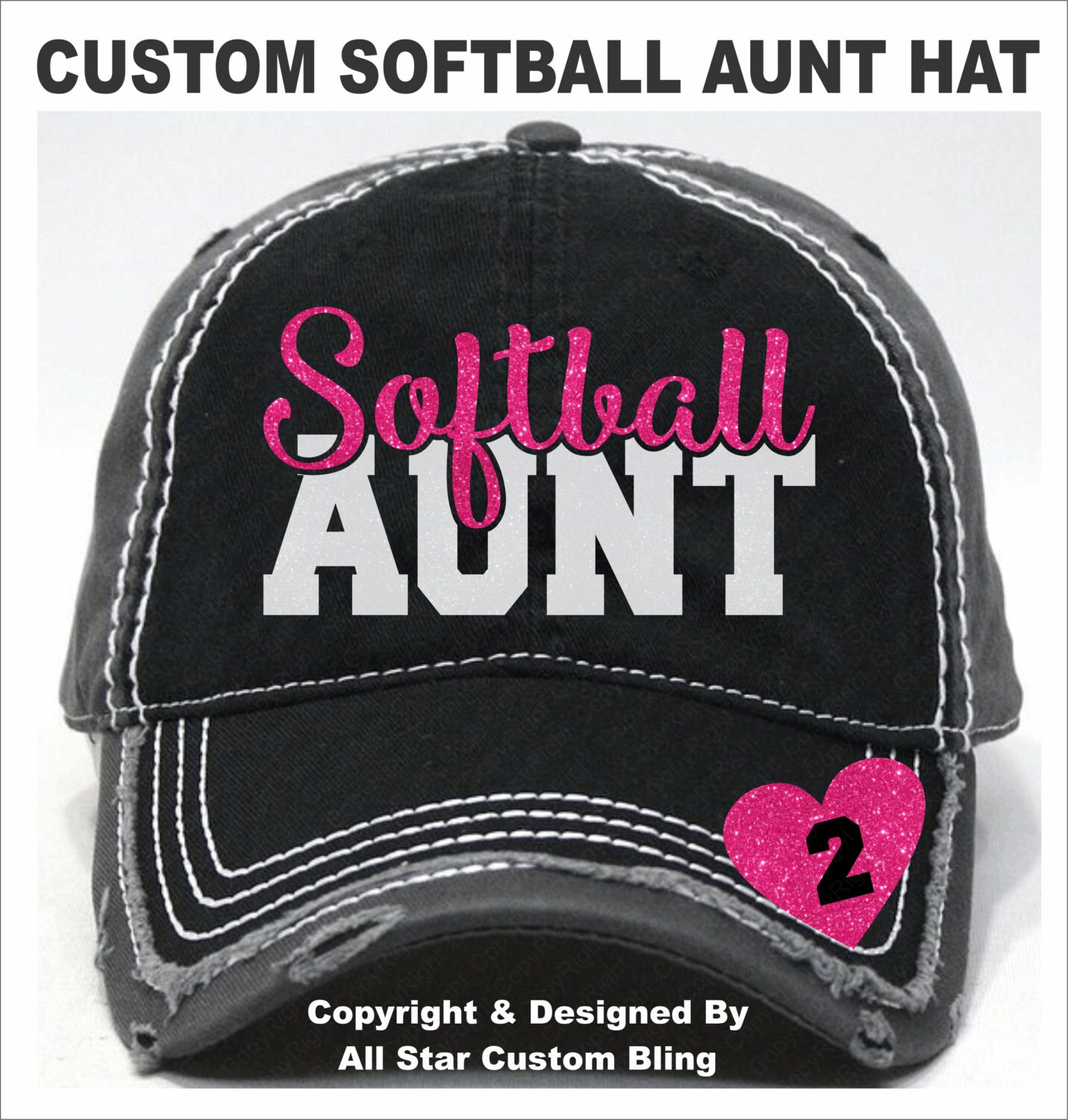 Glitter Softball Aunt Hat Softball Aunt by AllStarCustomBling