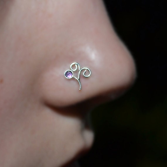 2mm Amethyst Nose Stud - Silver Nose Ring Stud - Rook Earring - Cartilage Stud - Tragus Stud - Nose Screw - Helix Stud - Nose Piercing 20g