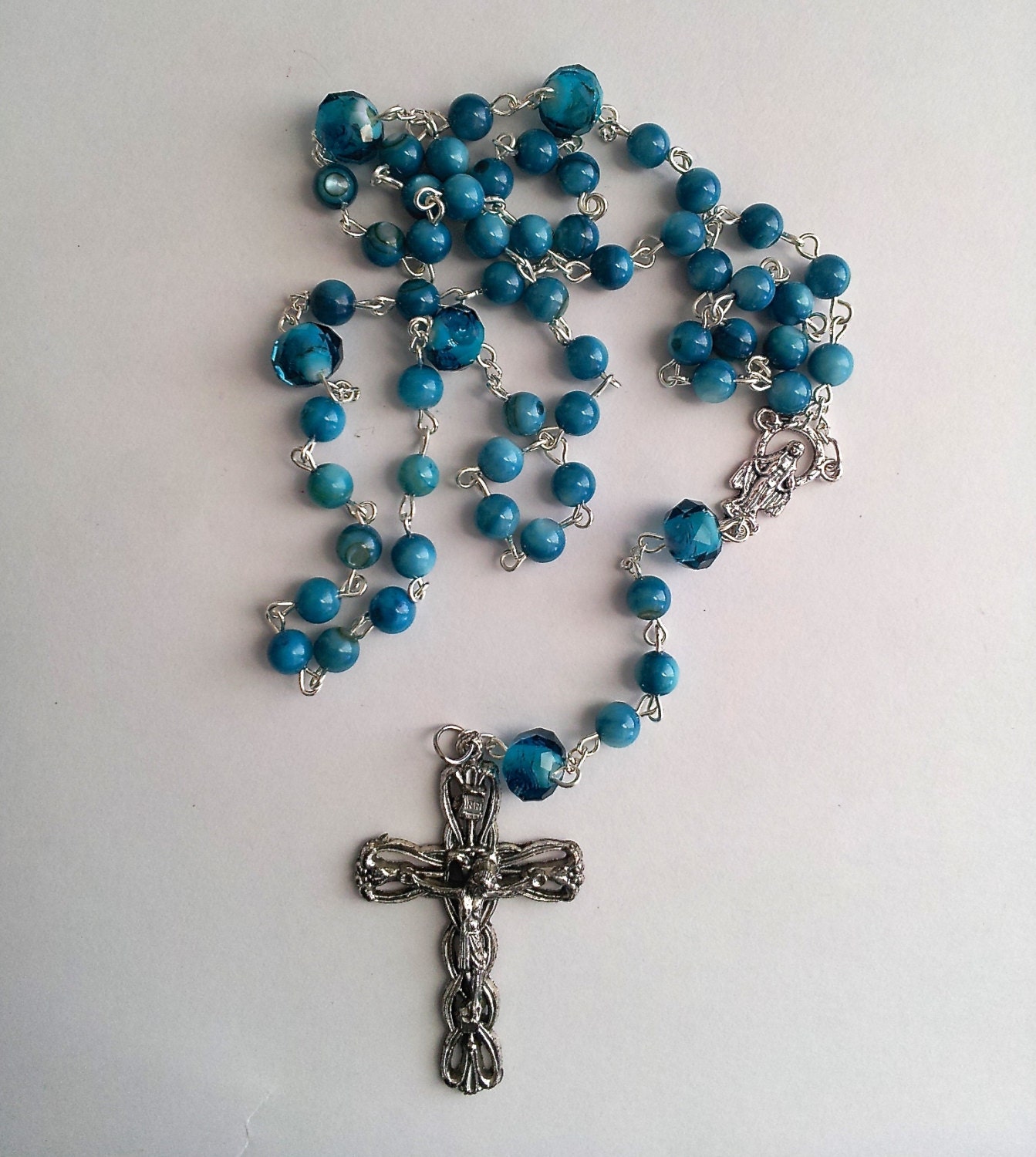 Blue Glass Bead Catholic Rosary First by StTheresesArtShop on Etsy