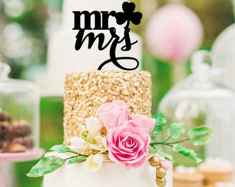 Shamrock Wedding Cake Topper - Mr & Mrs Cake Topper - St. Patrick's Day Cake Topper
