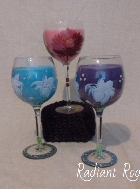 Items similar to Wine Glass Candle Set, Lavender Candle, Blueberry