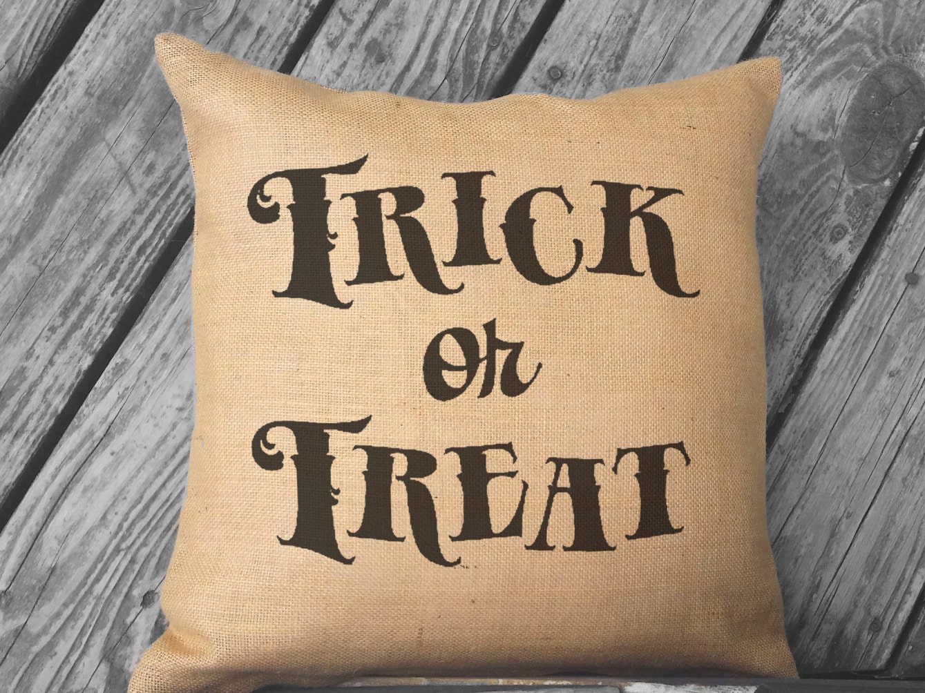 Trick Or Treat Halloween Pillow Burlap Pillow Halloween Decor