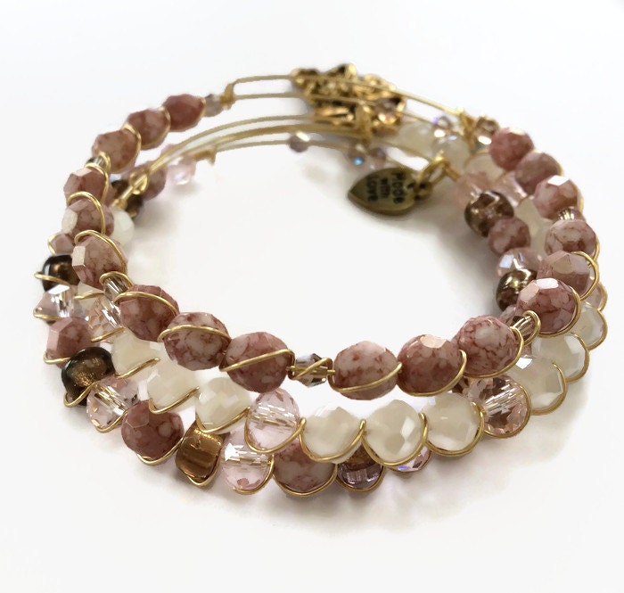 Sparkly Pink Beaded Bracelet Set Pink Czech Glass by JulemiJewelry