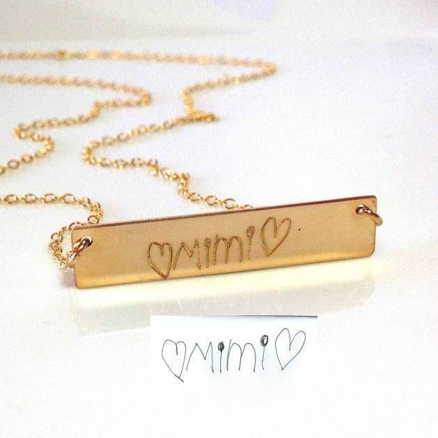 Handwriting necklace Engraved Children Art Necklace /gift for mom Handwritten Necklace / drawing engraved Rose Gold Personalized engraved