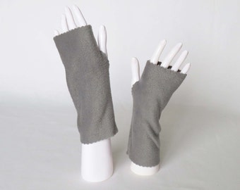 Grey Fingerless Gloves – Fleece Texting Gloves, Driving Gloves, Hand Warmers, Wrist Warmers, Fingerless Mittens, Arthritis Comfort, Adaptive