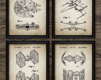 Star Wars Patent Print Set Of 4 - Millennium Falcon Spacecraft - TIE Fighter - Rebel X-Wing - Set Of Four Prints #412 -INSTANT DOWNLOAD