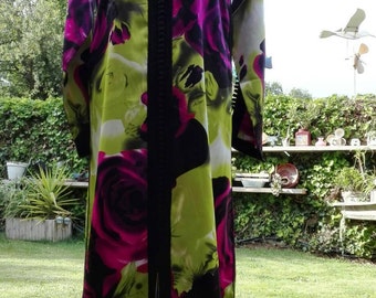 Hippy green floral kaftan dress VINTAGE 70s purple roses woman woman kaftan dress dress woman