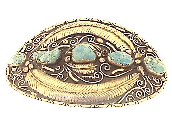 Extra Large Southwest Silver BELT BUCKLE - Vintage Sterling and Turquois Buckle - Native American Belt Buckle.