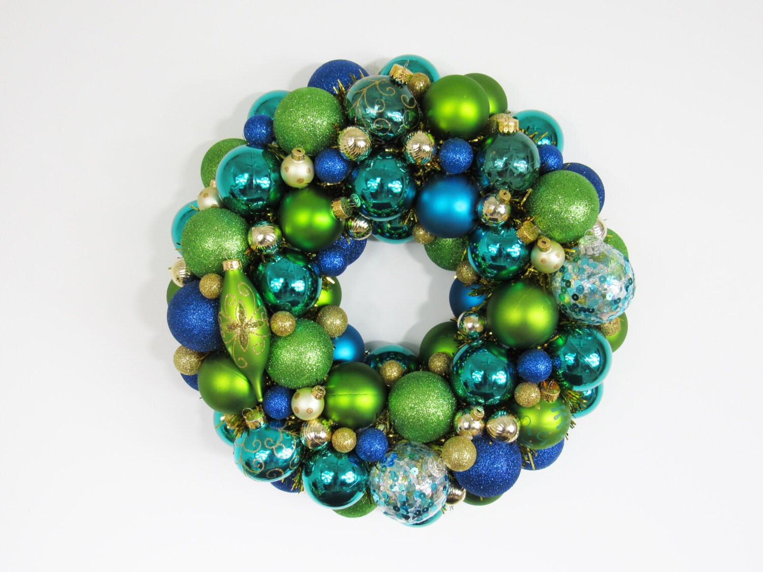 Peacock Christmas Ornament Wreath Blue and Green Holiday