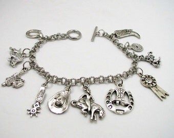 Cowboy Charm Bracelet - Cowboy Bracelet - Western Charm Bracelet - Delicate Bracelet - Silver Jewelry - Gifts Under 20 - Affordable Gift