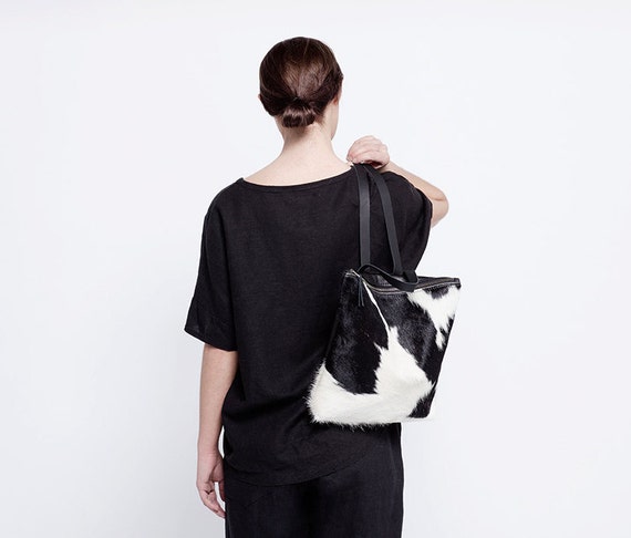 Black White Cowhide Backpack Bag Hair on Hide by PrimecutBags