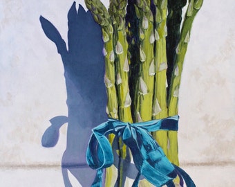 Asparagus Original Botanical Food Cuisine Painting Acrylic on Canvas 16"x20"