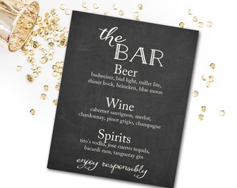 Bar Menu Sign, Editable Bar Menu , Wedding Bar Menu , Party Bar Menu , Bar Menu DIY Printable INSTANT DOWNLOAD