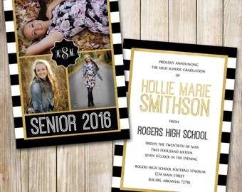High School Graduation Announcement, Senior, Graduation Invitation, Black and Gold, Photo Graduation Announcement, Announcement, Printable
