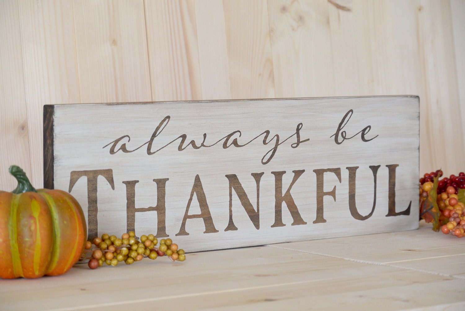 Fall Decor always be thankful thankful sign by WhiteAspenStudio