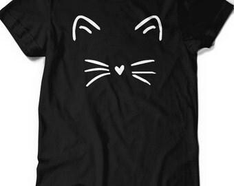Cute Cat Shirt Kitty Kitten T Shirt Tee Mens Womens Ladies Funny Present I Love Cats Animal Lover T-shirt Whiskers Face Girlfriend Fashion