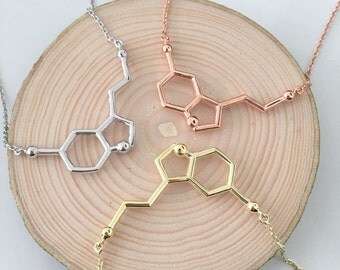 Serotonin Necklace // Silver Molecule Necklace // Serotonin Molecule Necklace // 14K Gold Filled Serotonin necklace // Mother's Day Gift