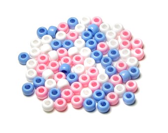 Pony Beads Baby Assortment 6x9mm Acrylic Cute Pink Soft Blue White Hair Clip Ponies Plastic Lacing Beaded Bracelet Baby Shower Gender Reveal