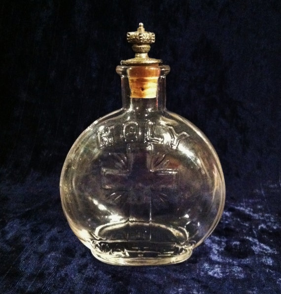 Antique Large Victorian Holy Water Bottle With Silver Crown