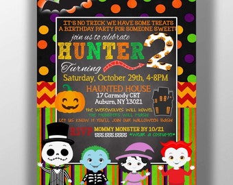 Monster mash Halloween Birthday party invitations, kids halloween birthday party invites, cute halloween invite, kids costume party INVHWN16