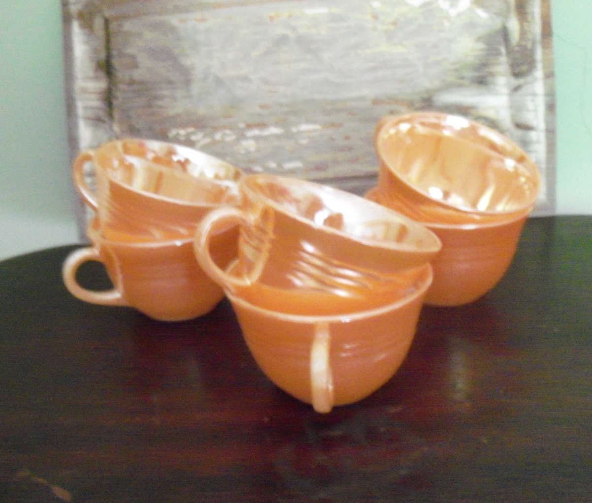 Vintage Fire King Peach Oven Ware Lusterware Cups.