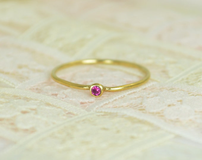 Tiny Ruby Ring Set, Solid Gold Wedding Set, Stacking Ring, Solid 14k Gold Ruby Ring, July Birthstone, Bridal Set, Gold, Engagement Rings