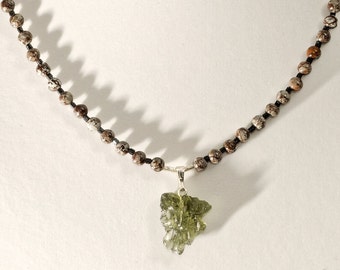 Moldavite Pendant, Men's Snowflake Obsidian Necklace, Astronomy Stardust Space Science Nerd Jewelry, Anniversary Birthday Gift for Him