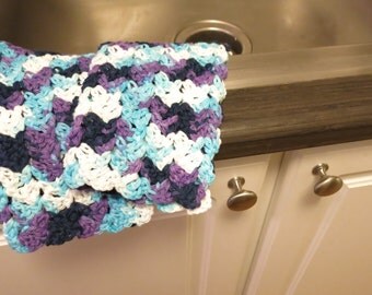 Crochet Dish Cloth Set in Purple and Blue
