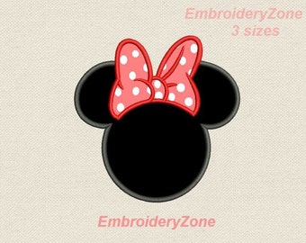 Head Minnie Mouse with bow Applique Machine embroidery design Minnie Mouse head Hoop 4x4 6x10 & 5x7. 3 sizes. Symbol of Disney