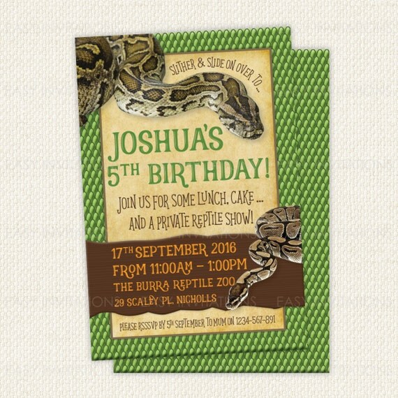 Snake Birthday Invitation Reptile Anaconda Printable Digital