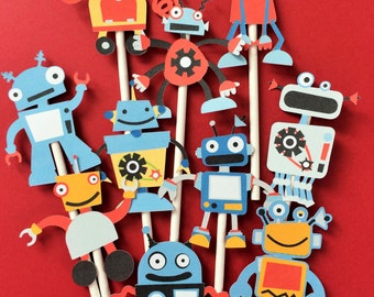 Robots cupcake toppers, robot birthday party toppers, robots party, robots cake topper, robots