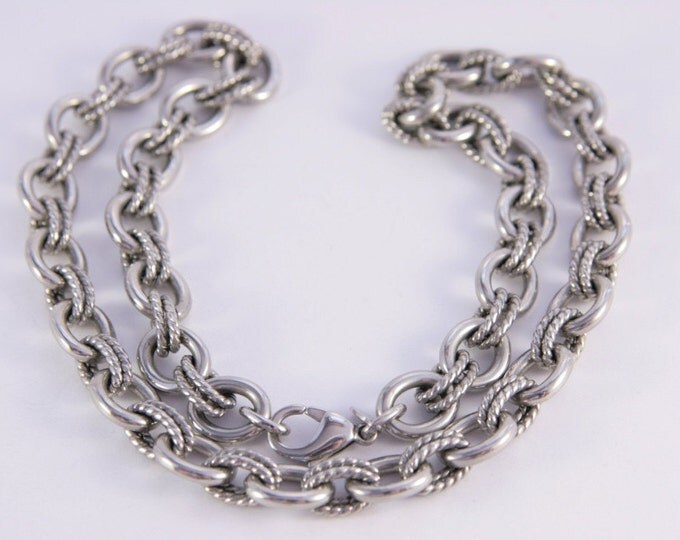 Men's Chain Necklace Gift For Him Milor Stainless Steel Silver Tone Chain Link Necklace Lobster Clasp 24" Textured Chain Husband Present