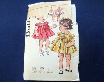 1960s Toddler Dress & Slip Vintage Pattern, Butterick 9492, Size 2, Breast 21