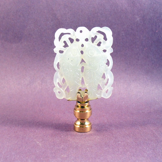Asian Style Carved Jade Fish Lamp Finial. Jade Lampshade